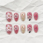 Press-On Nail Set Floral Design Peel-On Adhesive