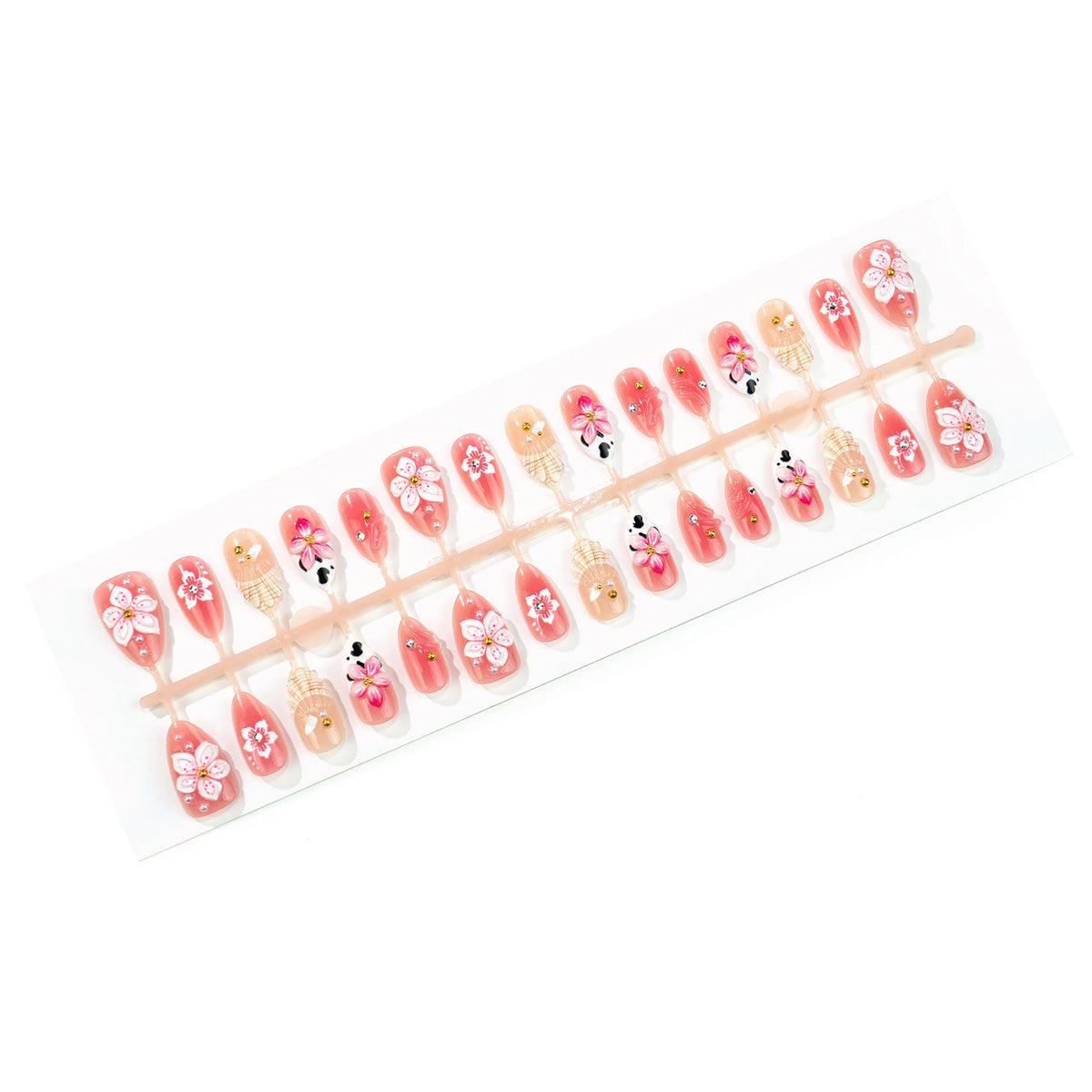 Press-On Nail Set Floral Design Peel-On Adhesive