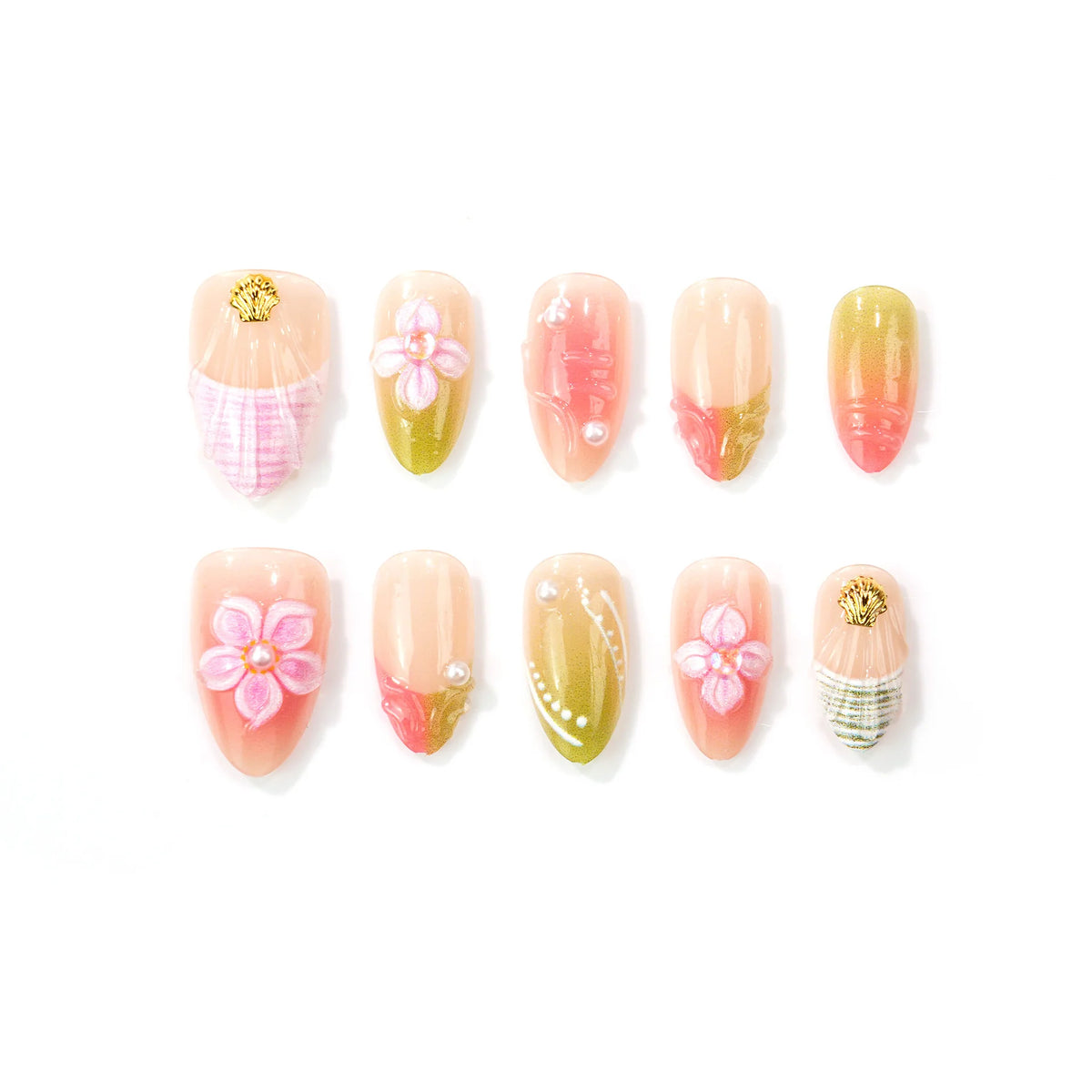 Press-On Nail Set Floral Design Peel & Press