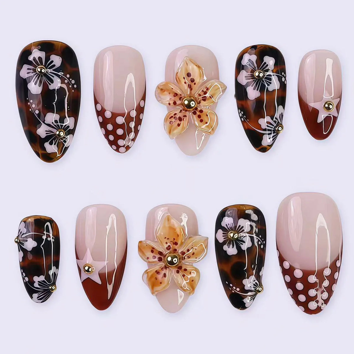 Press-On Nail Set Floral Design Peel & Press