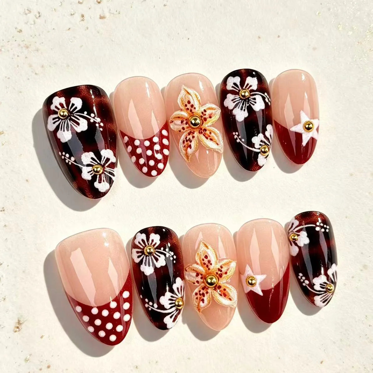 Press-On Nail Set Floral Design Peel & Press