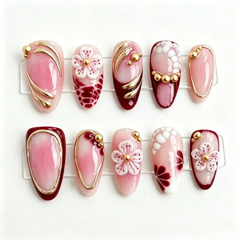 Press-On Nail Set Floral Design Peel & Press Long-Lasting