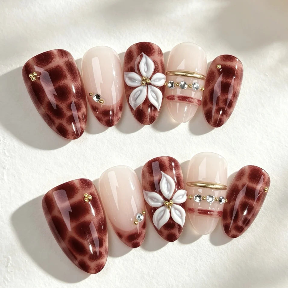 Press-On Nail Set Floral Design Peel & Press Long-Lasting