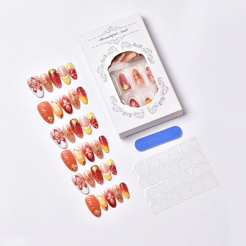 Press-On Nail Set Floral Design Peel & Press Reusable