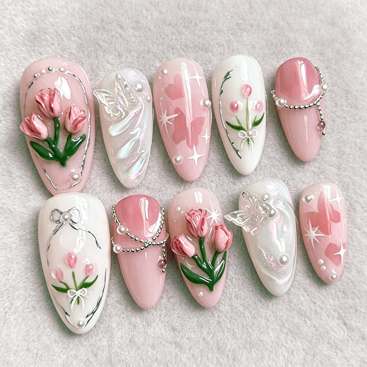 Press-On Nail Set Floral Design Peel & Stick