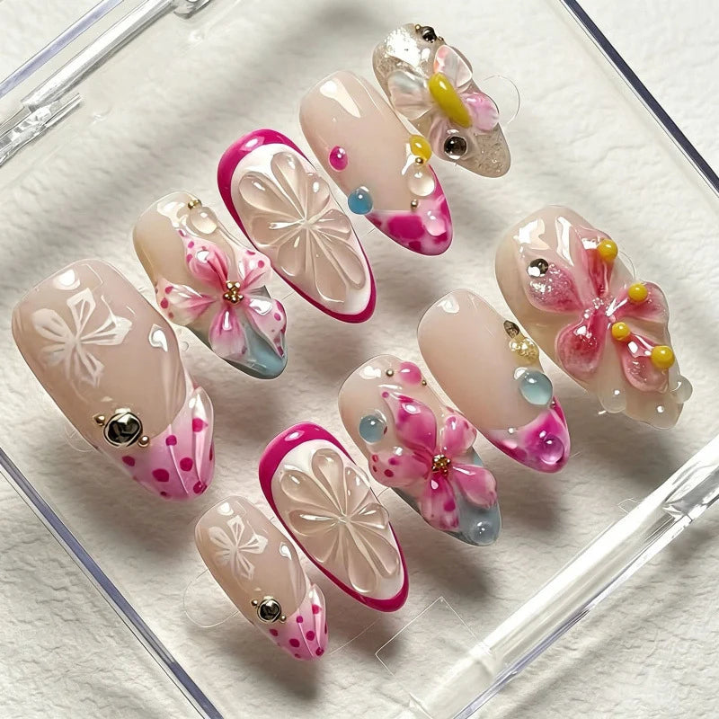 Press-On Nail Set Floral Design Peel & Stick