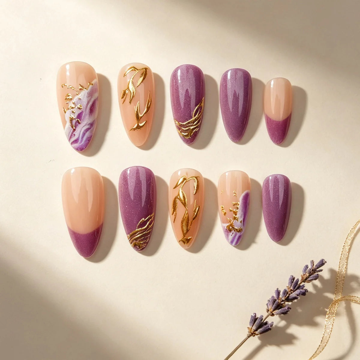 Press-On Nail Set Floral Design Peel & Stick 24 Pieces