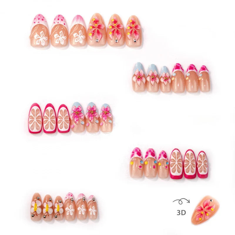 Press-On Nail Set Floral Design Peel & Stick