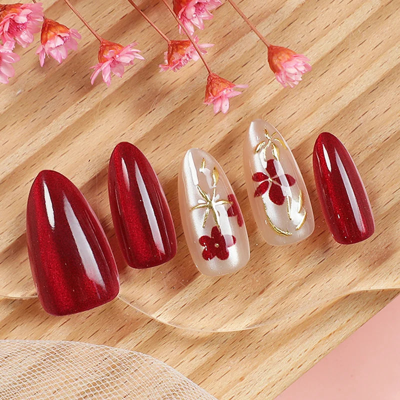 Press-On Nail Set Floral Design Peel & Stick Long-Lasting