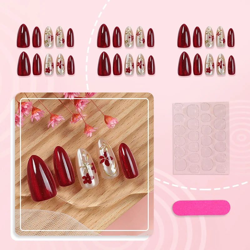 Press-On Nail Set Floral Design Peel & Stick Long-Lasting