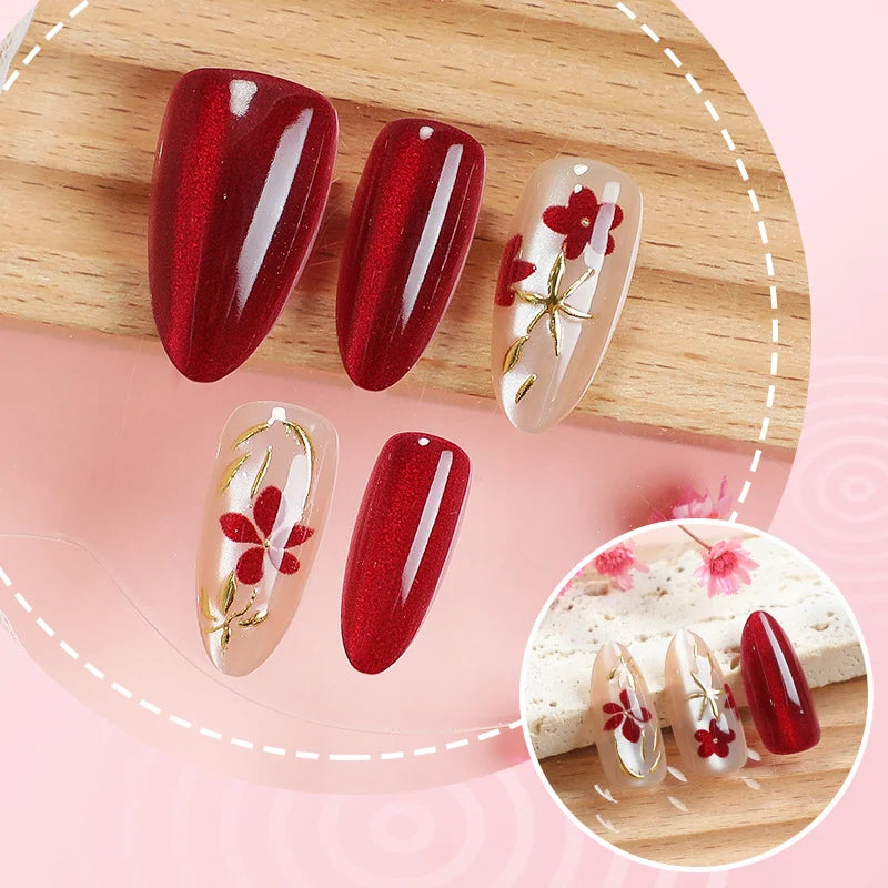 Press-On Nail Set Floral Design Peel & Stick Long-Lasting