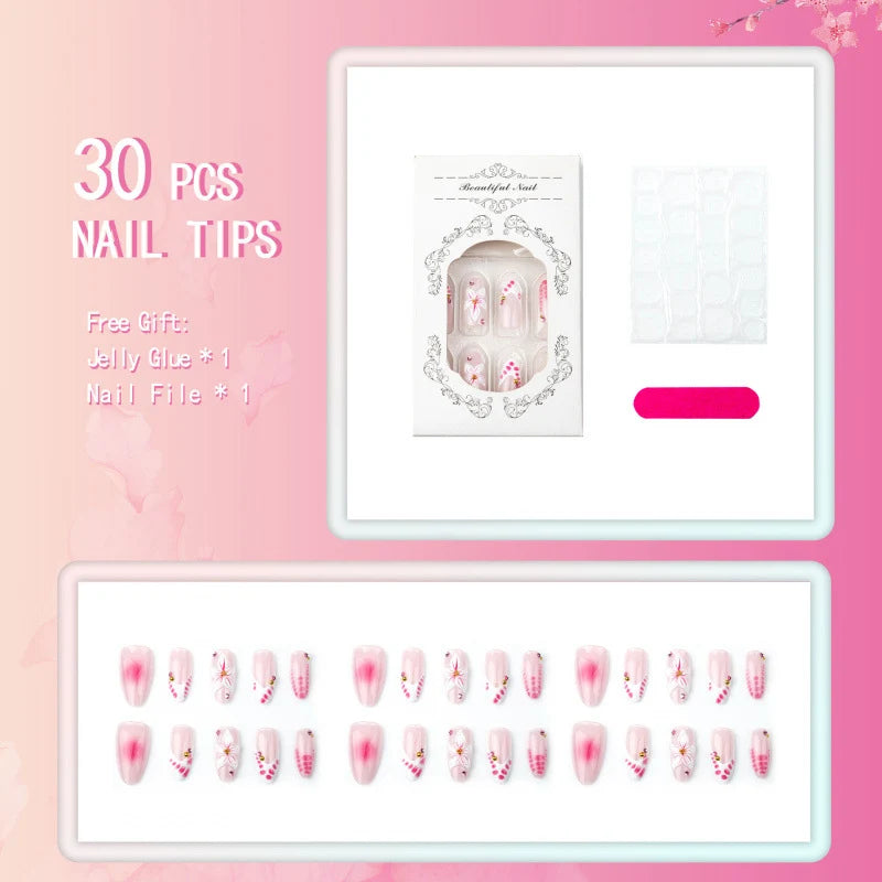Press-On Nail Set Floral Design Peel & Stick Long-Lasting Wear
