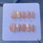 Press-On Nail Set Floral Design Pink Cat's Eye