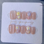 Press-On Nail Set Floral Design Pink Cat's Eye