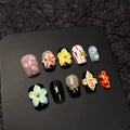Press-On Nail Set Floral Design Pre-Applied Adhesive
