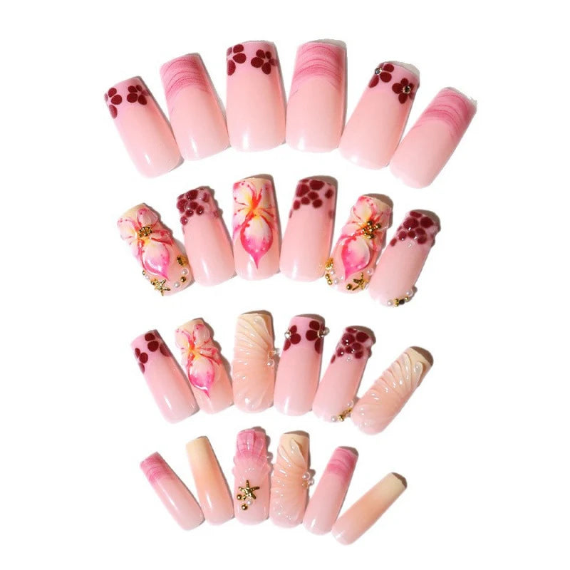 Press-On Nail Set Floral Design Pre-Glued & Long-Lasting