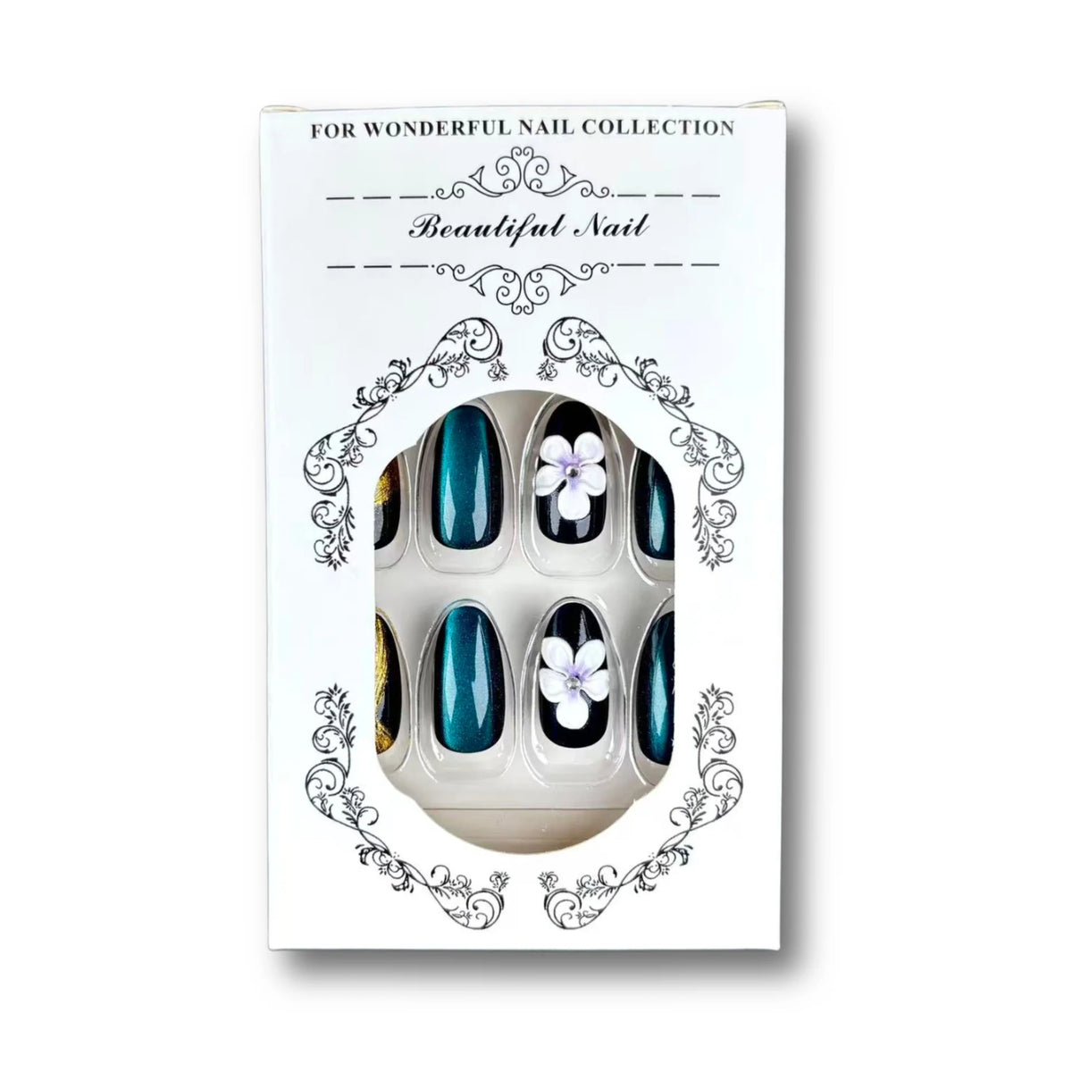 Press-On Nail Set Floral Design Pre-Shaped & Adhesive Tabs