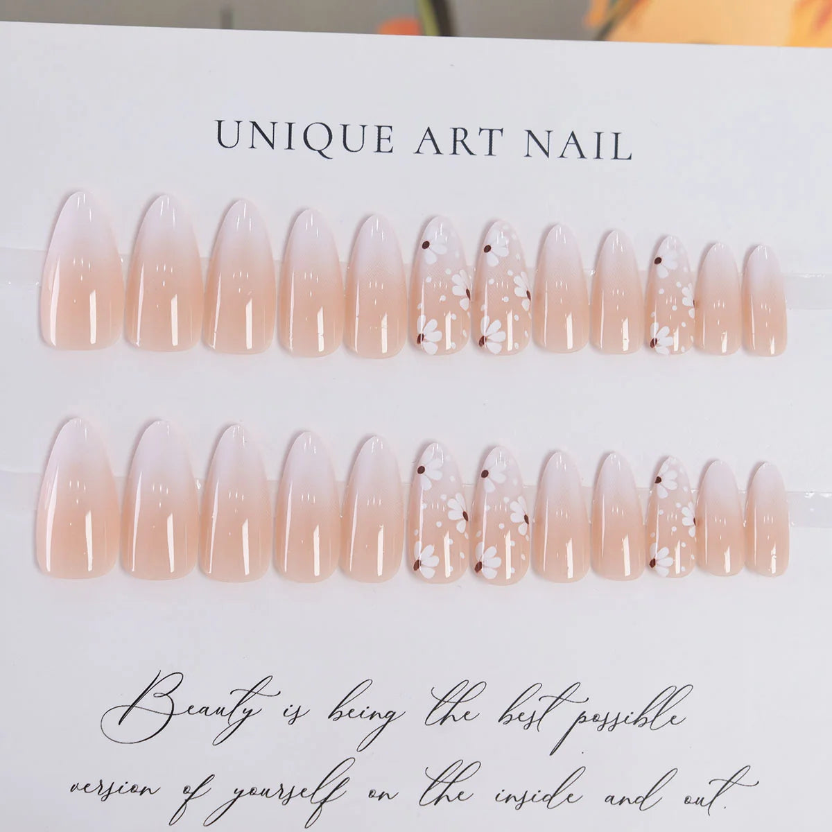 Press-On Nail Set Floral Design Quick Application Multiple Sizes