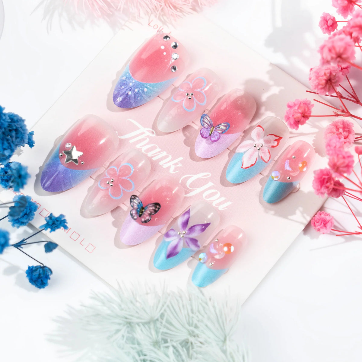 Press-On Nail Set Floral Design Quick Application & Reusable