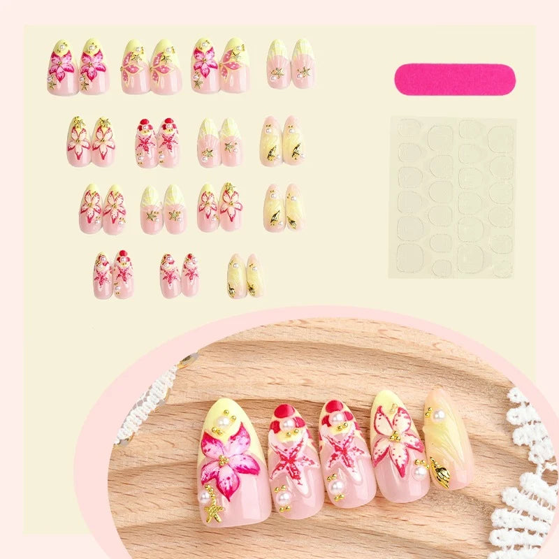 Press-On Nail Set Floral Design & Ready To Apply
