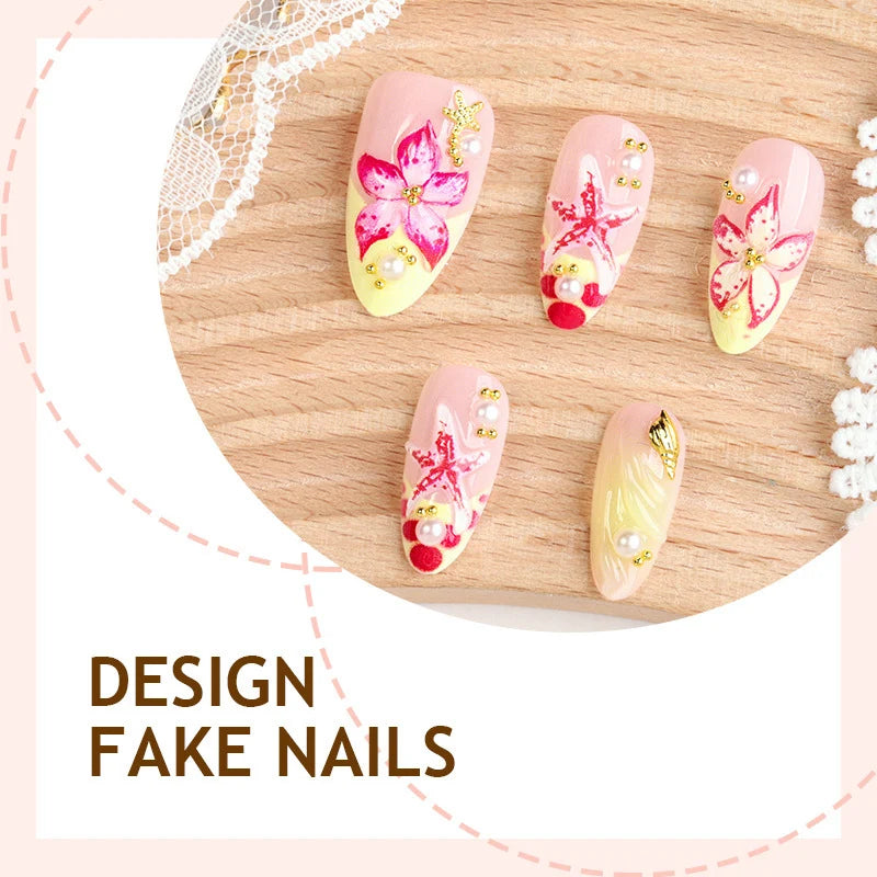 Press-On Nail Set Floral Design & Ready To Apply