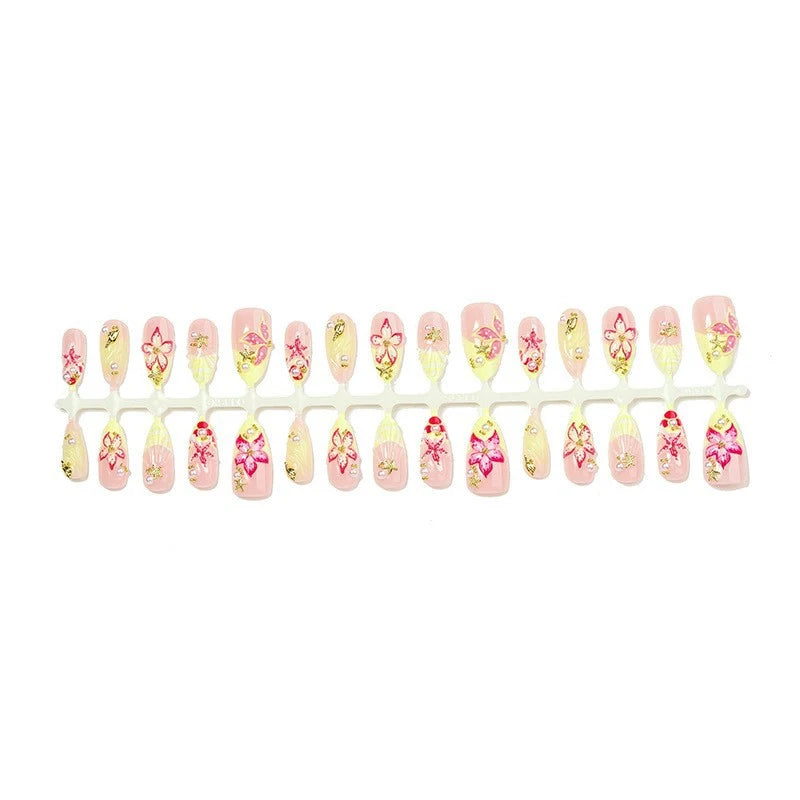 Press-On Nail Set Floral Design & Ready To Apply
