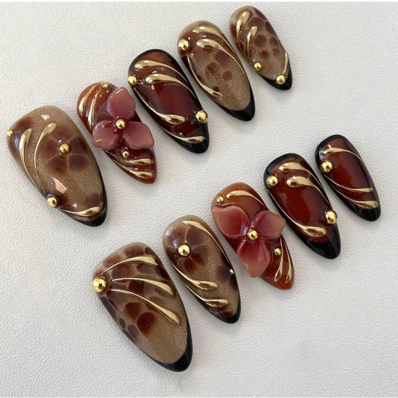 Press-On Nail Set Floral Design Reusable