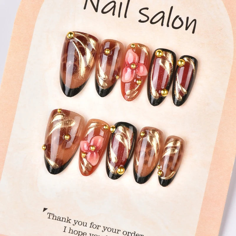 Press-On Nail Set Floral Design Reusable
