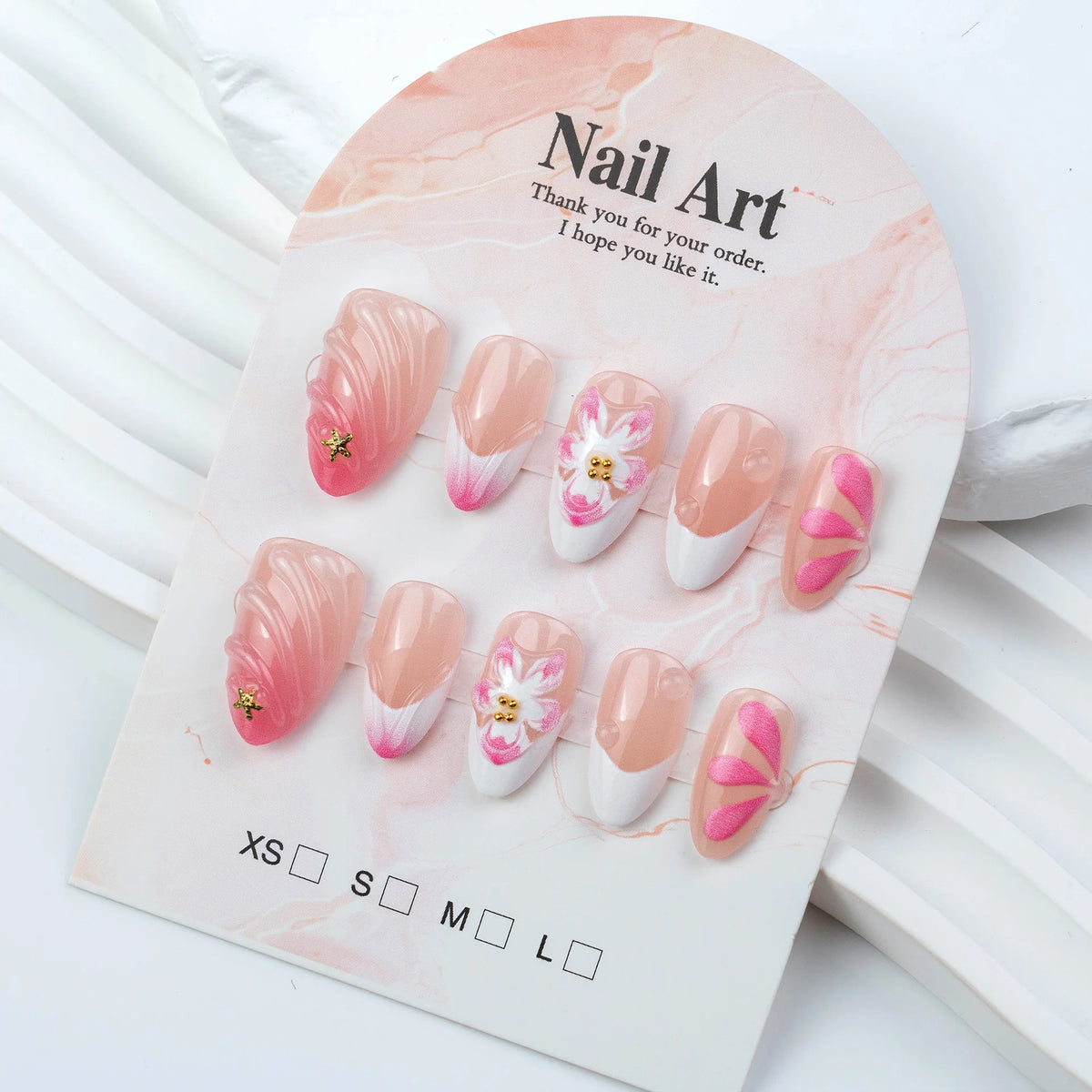 Press-On Nail Set Floral Design Reusable