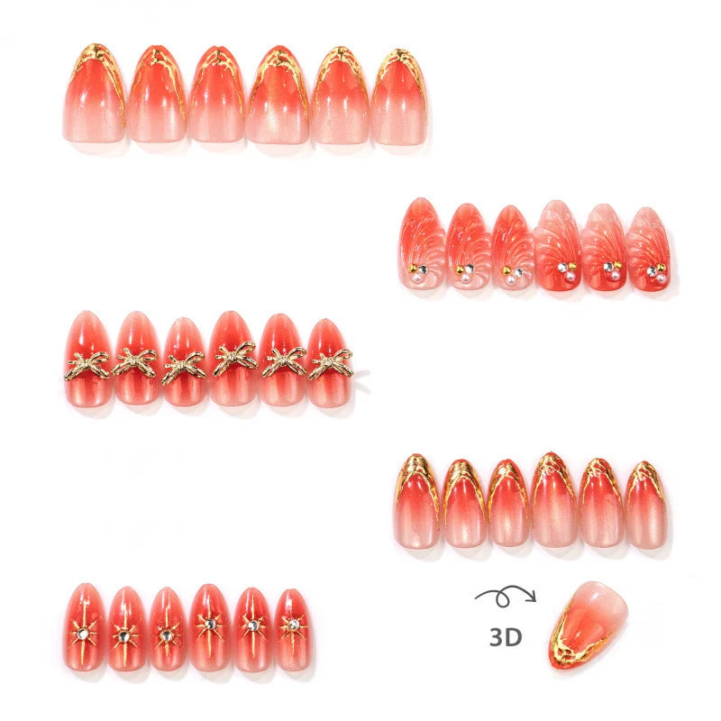 Press-On Nail Set Floral Design Reusable