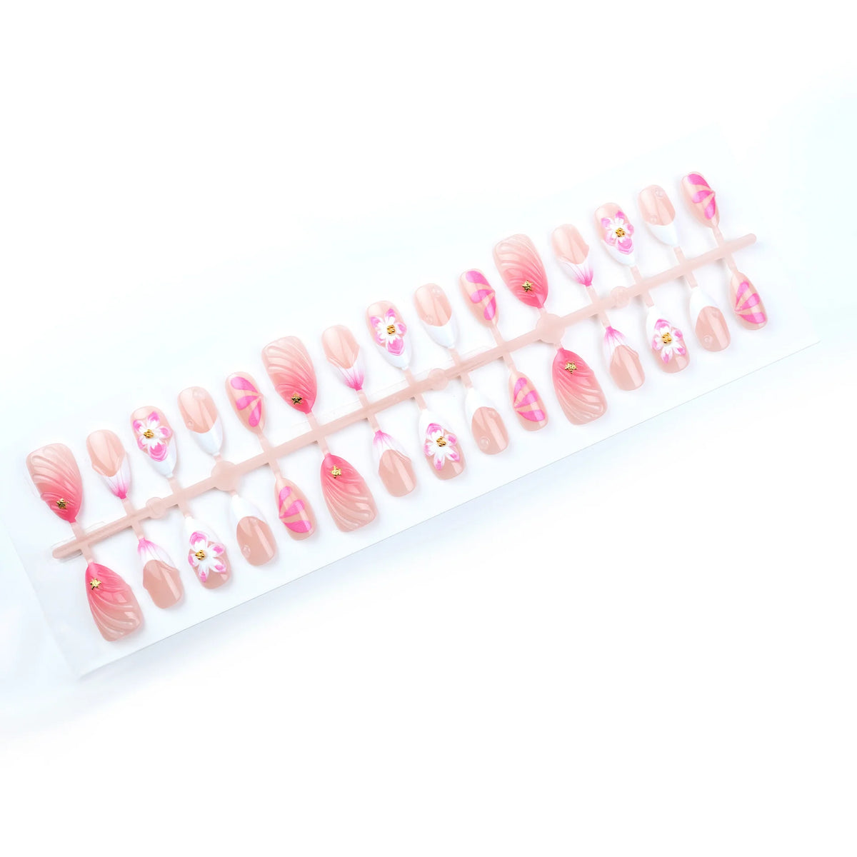 Press-On Nail Set Floral Design Reusable