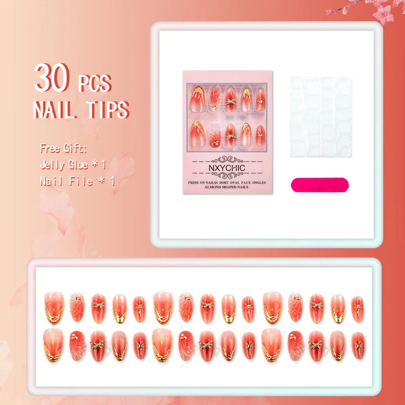 Press-On Nail Set Floral Design Reusable