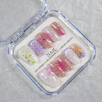 Press-On Nail Set Floral Design Reusable Adhesive Backing