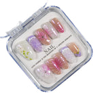 Press-On Nail Set Floral Design Reusable Adhesive Backing