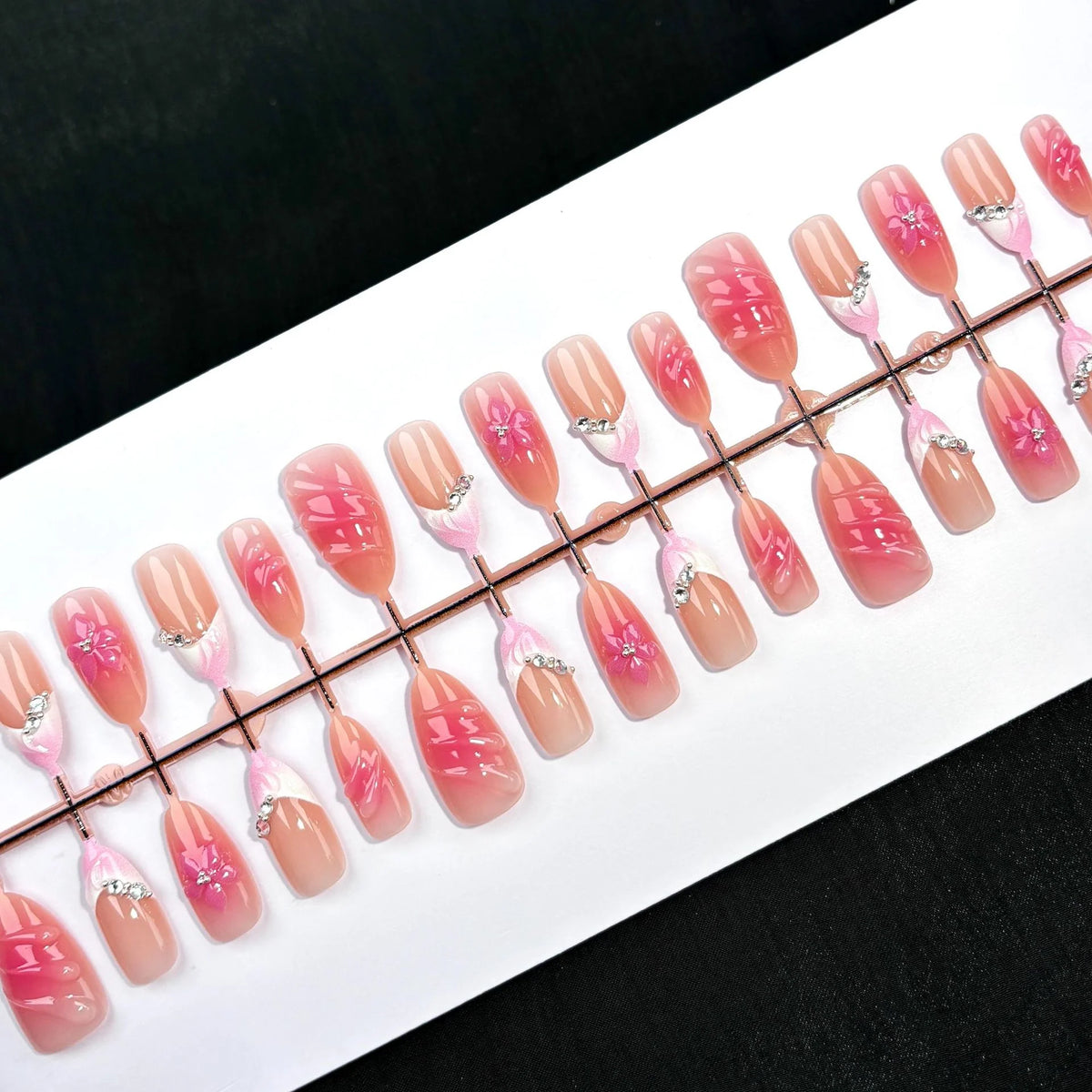 Press-On Nail Set Floral Design Reusable Adhesive Multiple Sizes