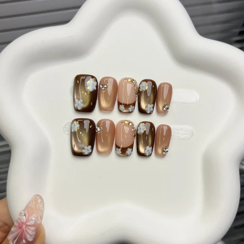 Press-On Nail Set Floral Design Reusable & Comfortable Fit