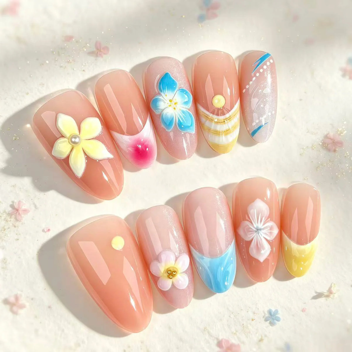 Press-On Nail Set Floral Design Reusable & Comfortable Fit