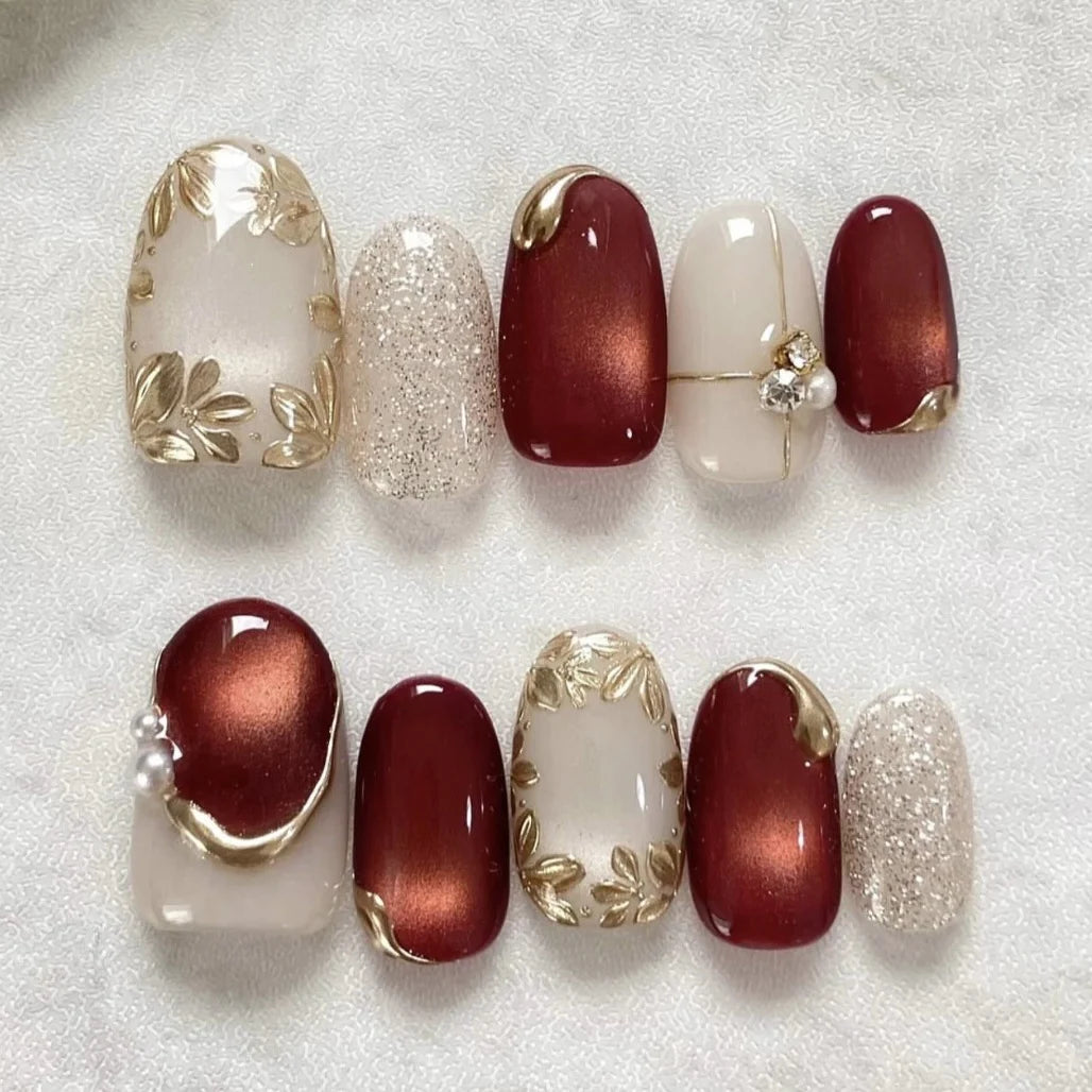 Press-On Nail Set Floral Design Reusable & Custom Fit