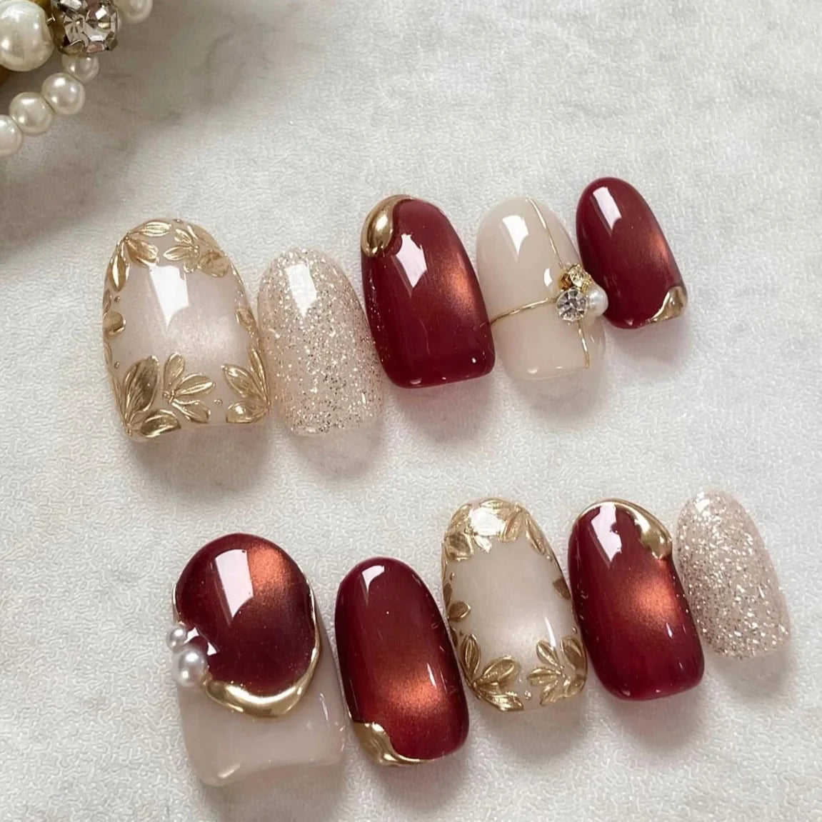 Press-On Nail Set Floral Design Reusable & Custom Fit