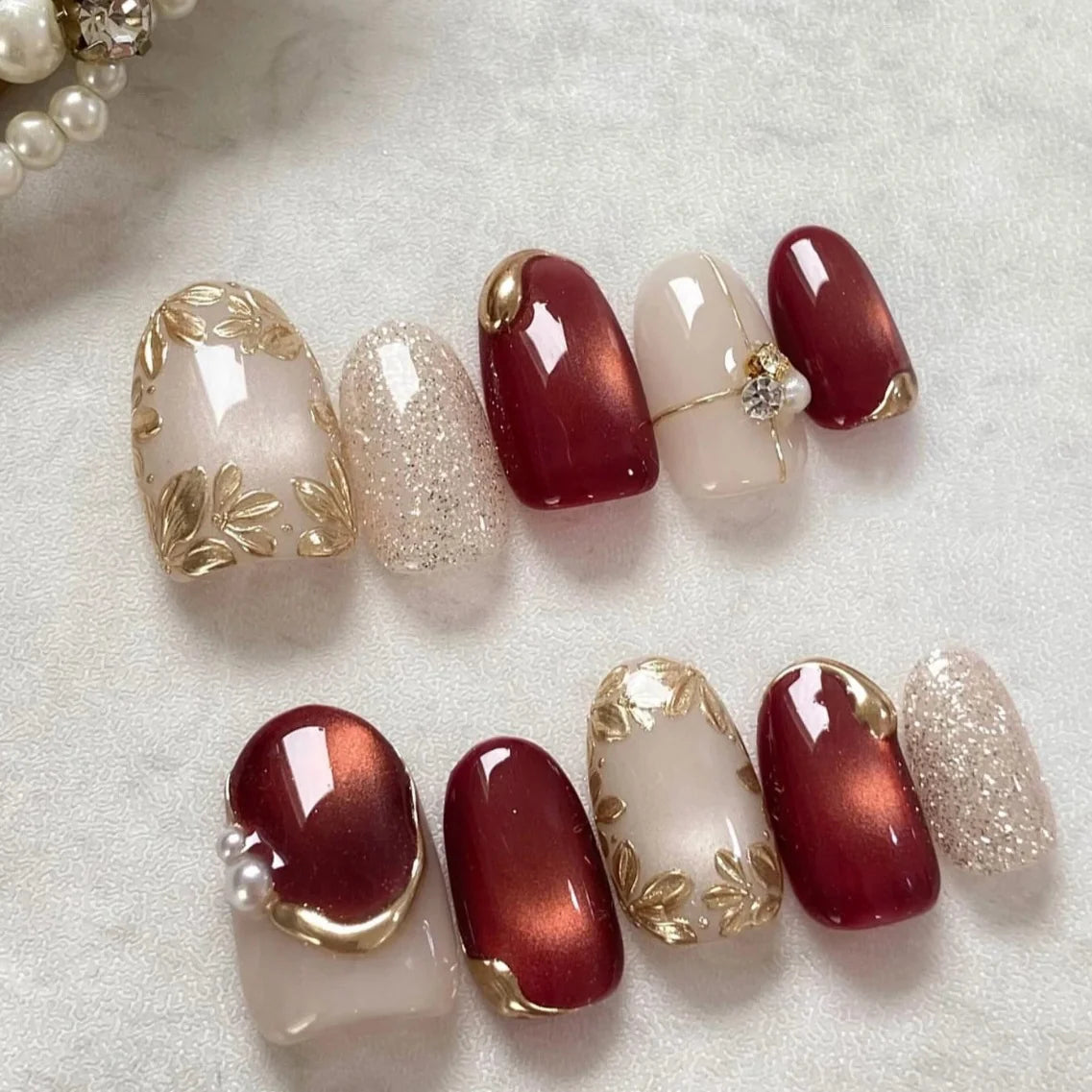 Press-On Nail Set Floral Design Reusable & Custom Fit