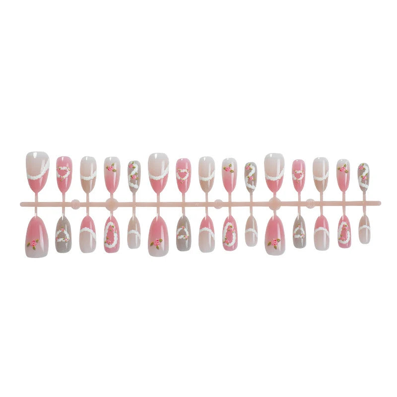 Press-On Nail Set Floral Design Reusable & Custom Fit
