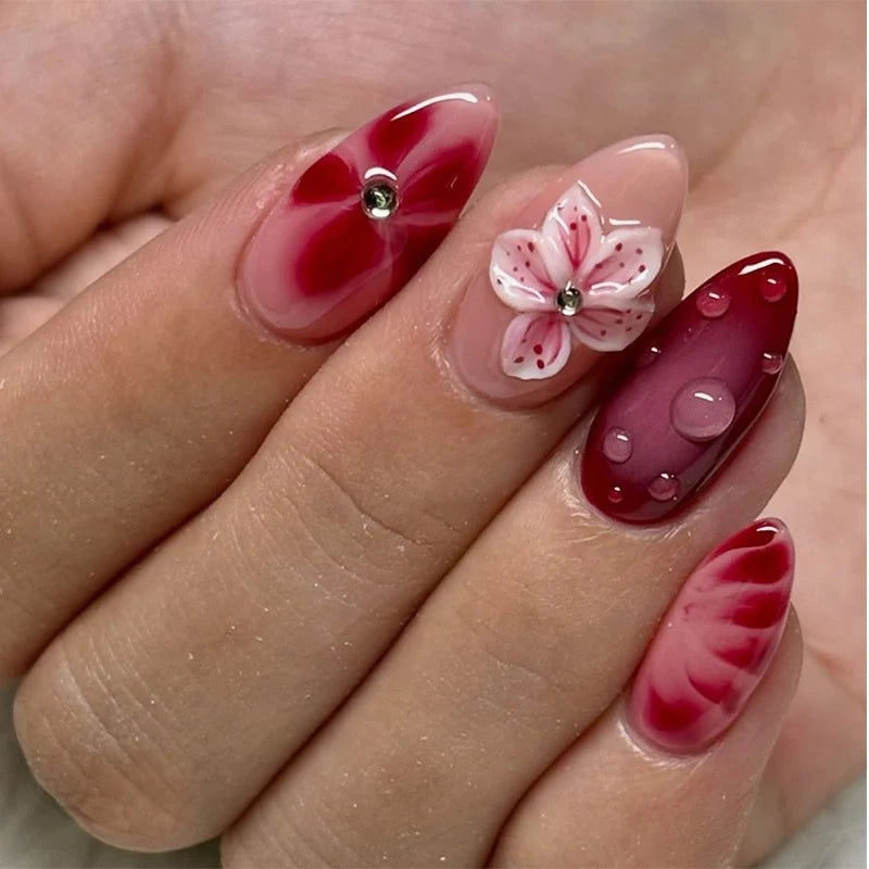 Press-On Nail Set Floral Design Reusable & Easy Application