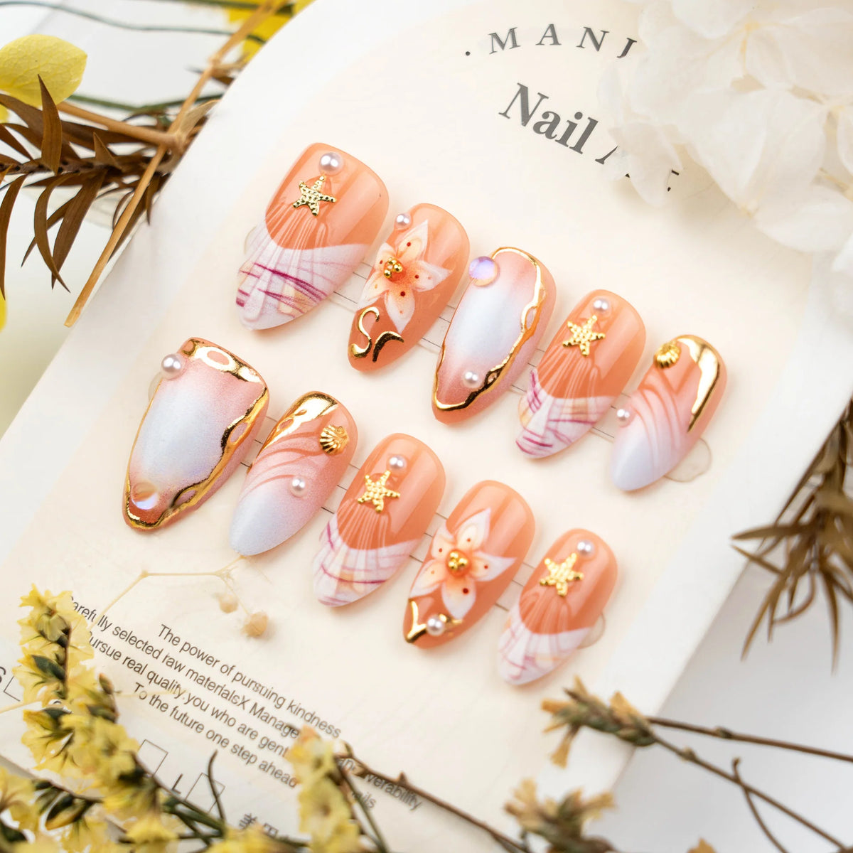 Press-On Nail Set Floral Design Reusable Easy Application
