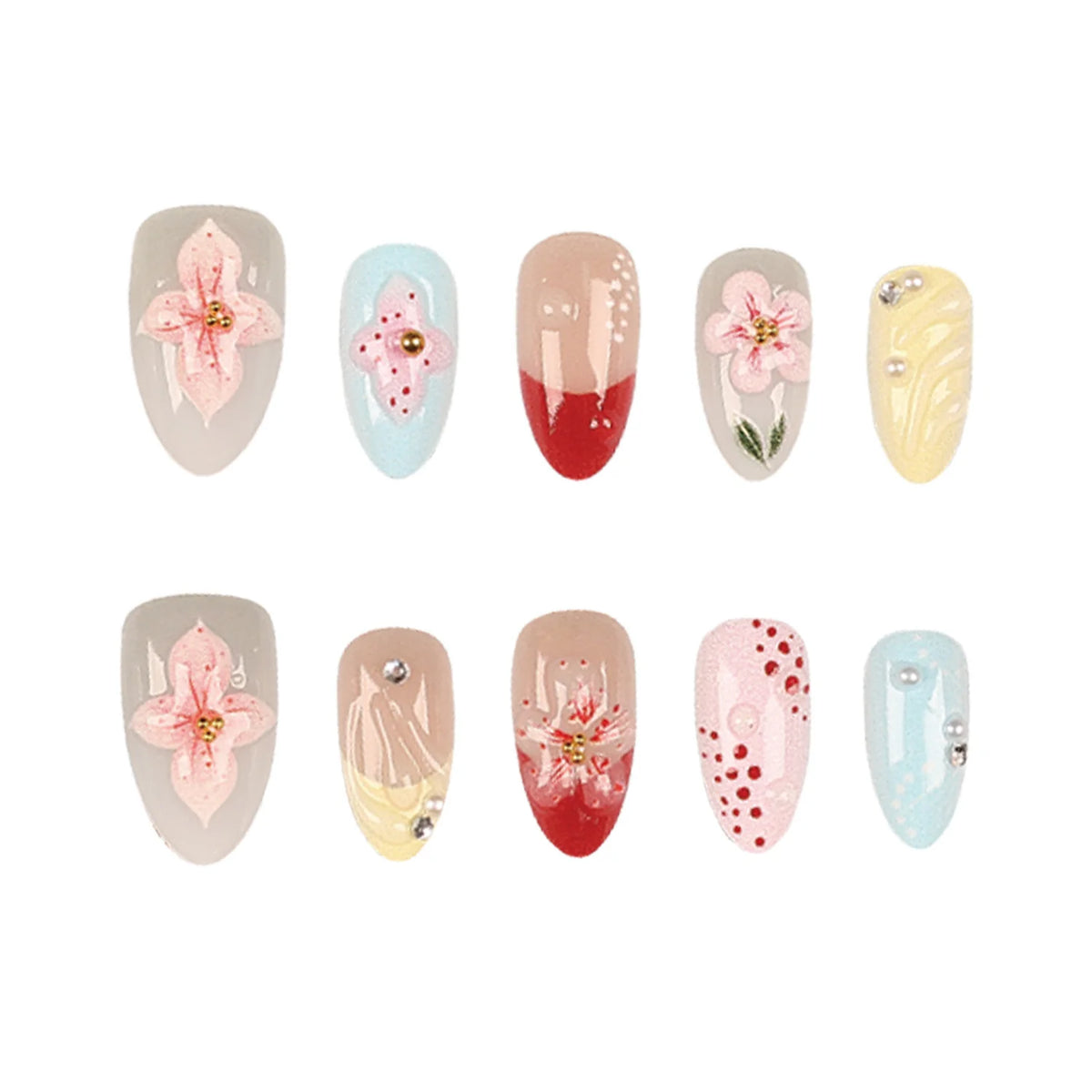 Press-On Nail Set Floral Design Reusable & Easy Application