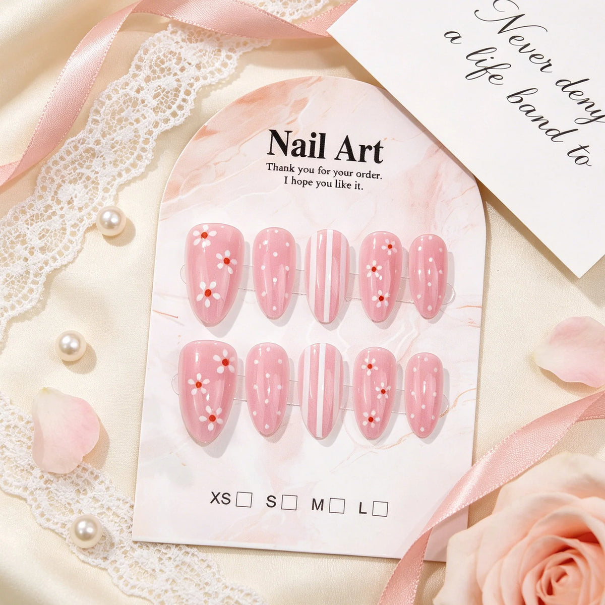 Press-On Nail Set Floral Design Reusable & Easy Application