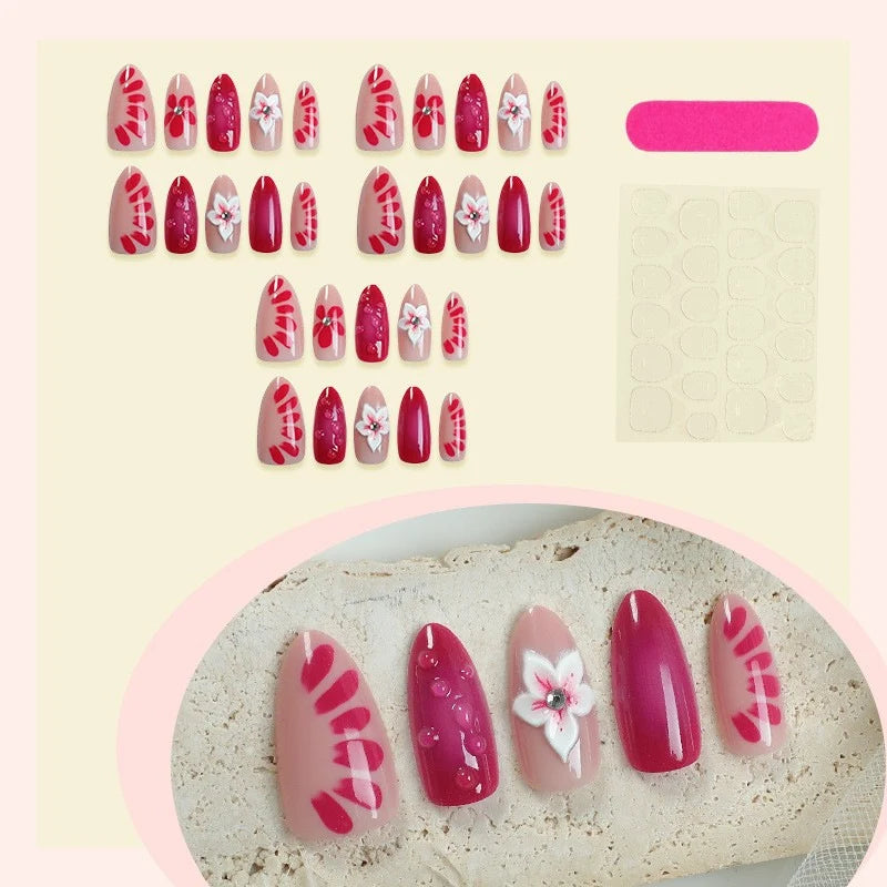 Press-On Nail Set Floral Design Reusable & Easy Application