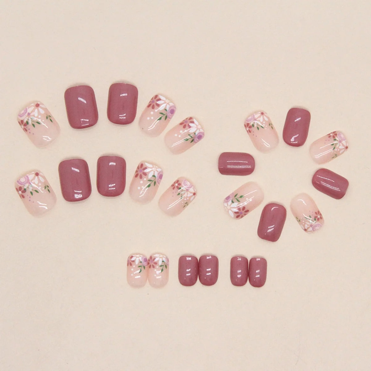 Press-On Nail Set Floral Design Reusable & Easy Application