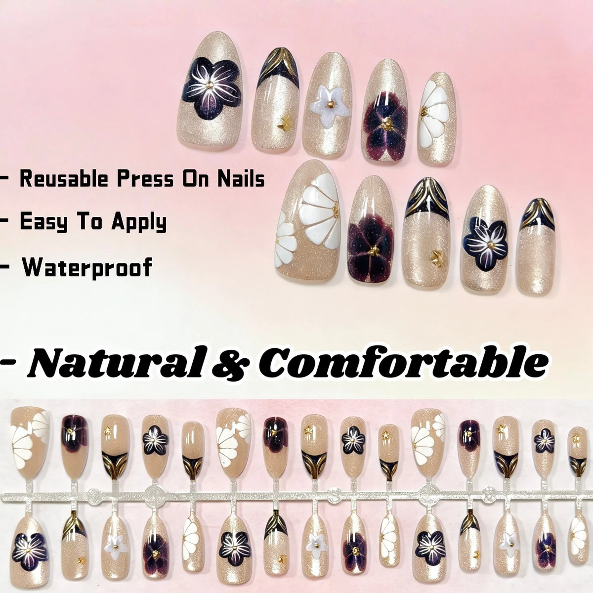 Press-On Nail Set Floral Design Reusable & Easy Application