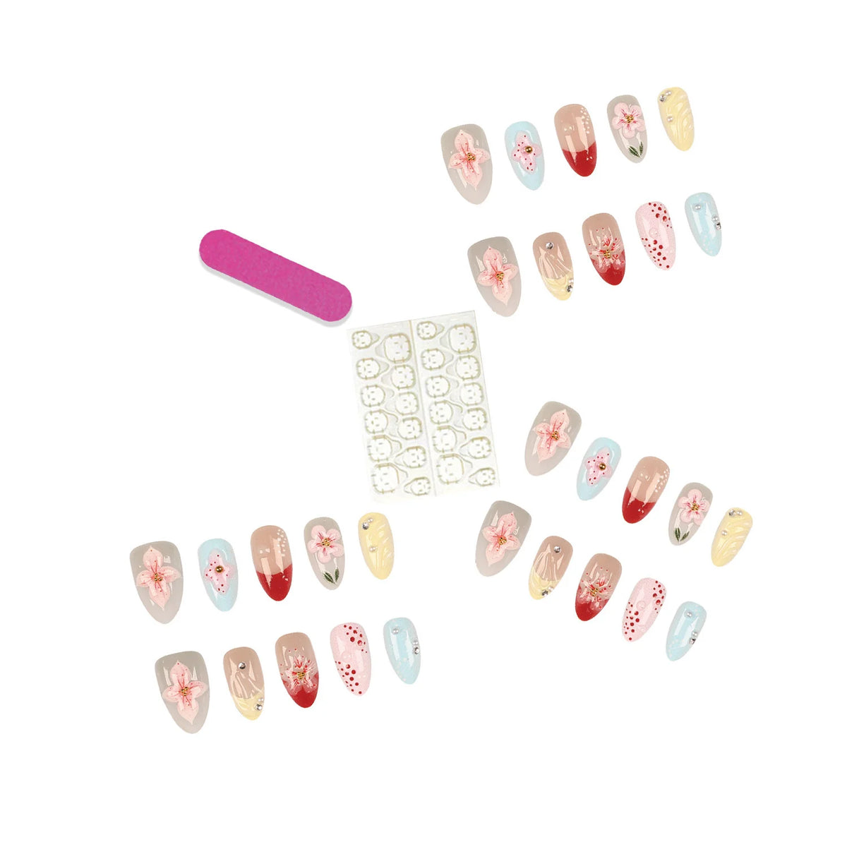 Press-On Nail Set Floral Design Reusable & Easy Application