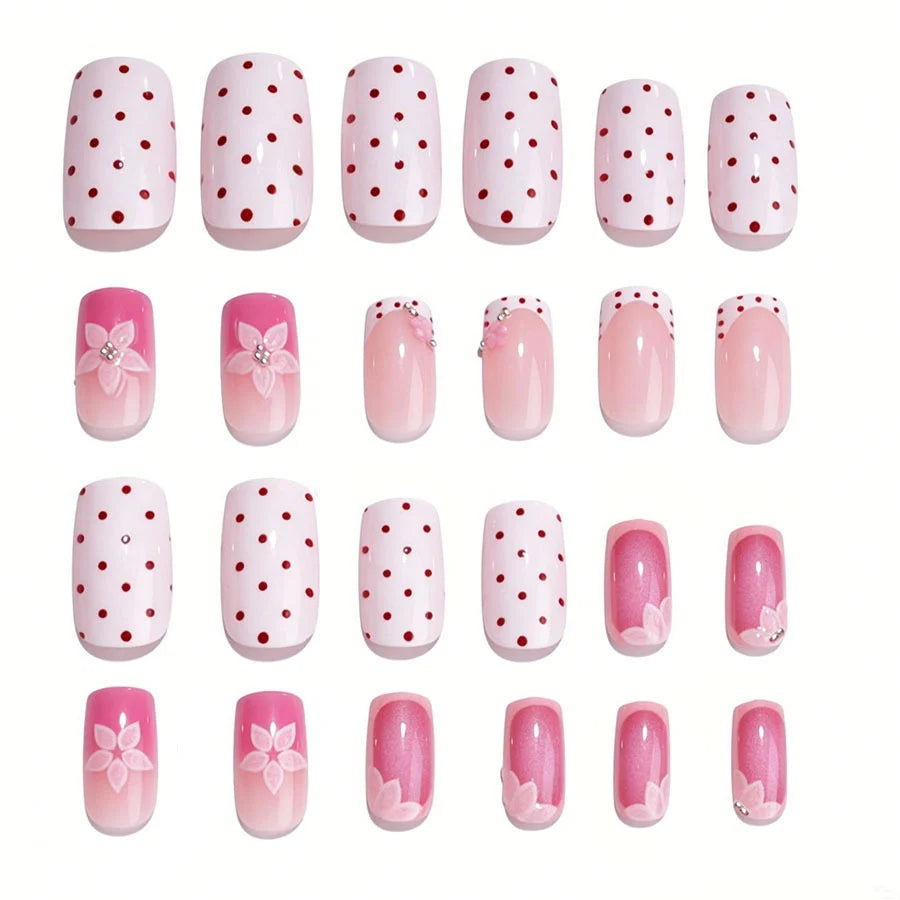 Press-On Nail Set Floral Design Reusable & Easy Apply